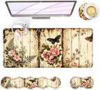 Large Keyboard Mouse Pad Set, Extended Mouse Pad+Keyboard Wrist Rest Support, Memory Foam Ergonomic Easy Typing, 4Pcs (31.5×11.8 in) Desk Pad Set for Office Home,Butterfly Peony by Unknown