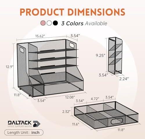 5-Tier Desk Organizer with File Holder & Pen Holder & Sliding Drawer, Black - Image 3