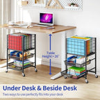 TOOLF Rolling File Cart, 3-Tier Metal File Cabinet with Wheel, Filing Cabinet with 2 Sliding File Trays, Adjustable Hanging File Folder Organizer for Office, Home, Classroom Black - Image 3