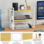 YINMIT Desktop Shelf Organizer, 2 Tier Office Shelves, Wood Desk Organizer Storage Rack and Freestanding Display Shelf for Office, Dormitory, Home (White Wood) - Image 4