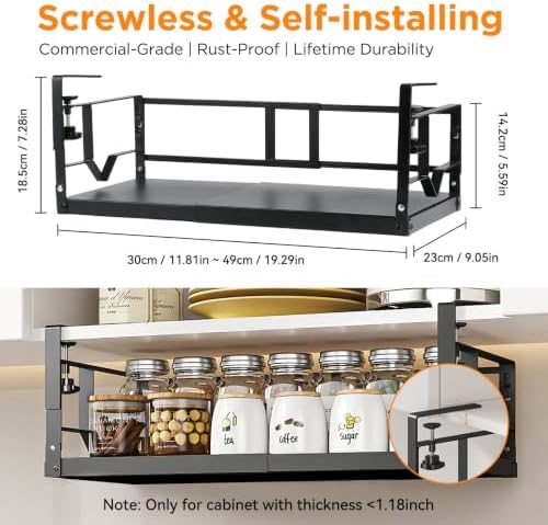 WELTOKE Under Shelf Storage Basket Organizer, Expandable Under Cabinet Shelf,Heavy Duty Metal Cabinet Hanging Shelf For Kitchen Cupboard Cabinet Pantry Laundry Desk Bookshelf Garage, Black(1 Pack) - Image 2