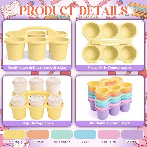 Suclain 6 Pcs Plastic Caddy Organizer with Handle Classroom, Macaron Color - Image 3