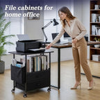 Faesun Printer Stand with Storage, 22'' Rolling Printer Table with 2 Fabric Drawers, File Cabinet for Home Office, Small Office Storage Cabinet with Side Pocket & Dividers, Black - Image 3