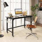 GIANTEX 48" Rolling Computer Desk, Mobile Study Writing Desk with Wheels, Storage Bag & 2 Hanging Hooks, Simple Style Home Office Work Bench, PC Workstation for Study, Bedroom (Black) - Image 2