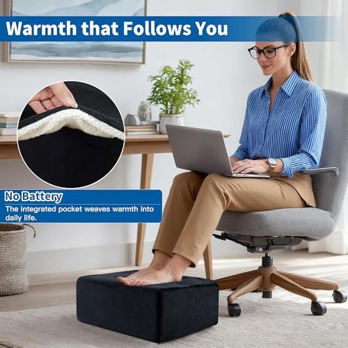 3 Adjustable Heights Foot Rest for Under Desk at Work, Comfortable Footrest with Warm Plush Feet Pocket, Washable Cover, Foot Stools for Office, Chair and Gaming - Leg Pain Relief (Black) - Image 4