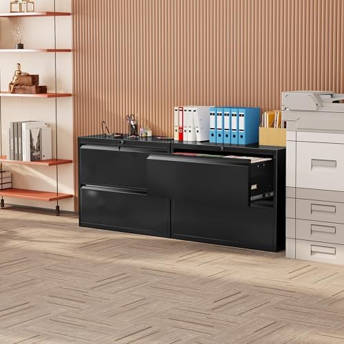 INTERGREAT Lateral File Cabinet 2 Drawer, Black Metal File Cabinets for Home Office, Locking File Cabinet for Letter/Legal/F4/A4 Size, Easy Assembly - Image 2