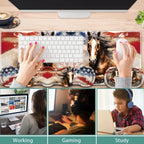 31.5"x 11.8" Oversized Gaming Mouse Pad Set, Ergonomic Keyboard and Mouse Wrist Rest + Cup Holder, Non-Slip Desktop Pad, Suitable for Home and Office Use, American Flag and Horse - Image 3