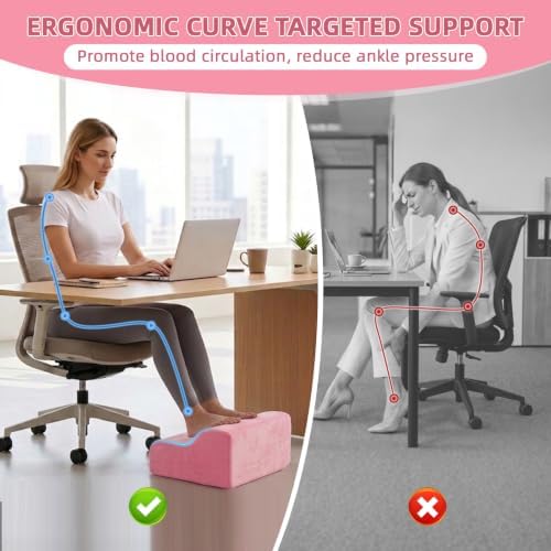 Foot Rest for Under Desk at Work,2-Tier Footrest with Handle Pink - Image 4