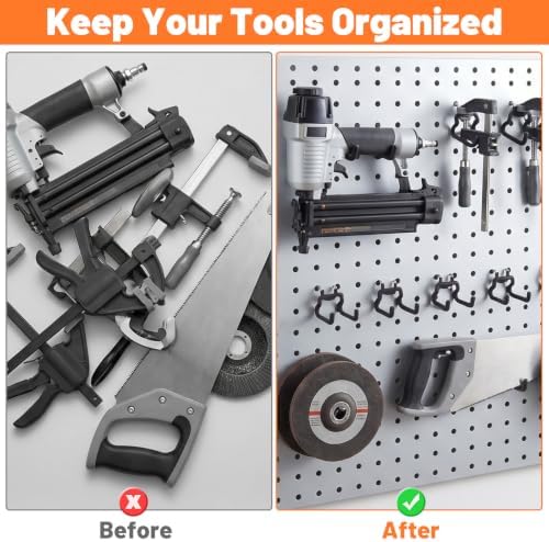 12 Pack Pegboard Hooks (6 S + 6 M), Heavy Duty Iron Utility Hooks Fit 1/4" Pegboards, Anti-Scratch Tool Organizer Hangers for Garage, Workbench, Craft Room, Kitchen - Black - Image 6
