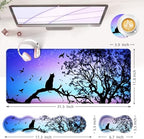 Large Keyboard Mouse Pad Set, Extended Mouse Pad+Keyboard Wrist Rest Support, Memory Foam Ergonomic Easy Typing, 4Pcs (31.5×11.8 in) Desk Pad Set for Office Home,Black Cat Under Starry Night - Image 6
