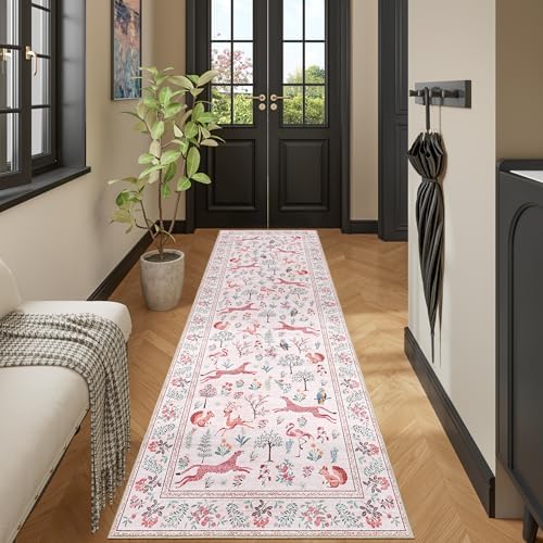 DUKINO 2.6x8 Rug for Hallway, Washable Kitchen Runner Rug Non Slip, Pink - Image 5