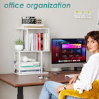 Small Desktop Bookshelf Organizer, White 3-Tier Desk Shelf with Metal Hook Workspace Organizers for Desk Organization and Office Storage Table Bookcase - Image 4
