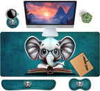 4-Piece Extended Large Mouse Pad Set for Women Men with Elephant Design Includes 35.4 x 15.7 XXL Large Mouse Pad Keyboard Wrist Rest Mouse Wrist Support and Coaster for Office Home by HaoSiTeck