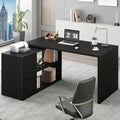 HSH Black L Shaped Desk Corner Desk with 3 Storage Drawers 55 inch by HOMESWEETHOME