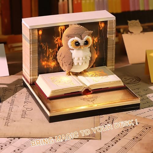 Time Piece 3D Calendar 2027, Tear Away Desk Calendar With LED Light & Tear-Off Notes for Record, Planner & Habit Tracker, Art Sculpture Calendar Gift for Office & Home Decor (Cute Owl) - Image 2