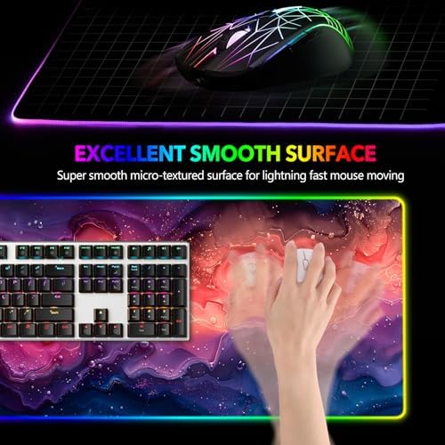 AIMSA Extra Large RGB Gaming Mouse Pad with 14 Light Modes, Extended LED Mouse Pad, Anti-Slip Rubber Base, Computer Keyboard Mousepad Mat, Abstract Purple Marble - Image 2