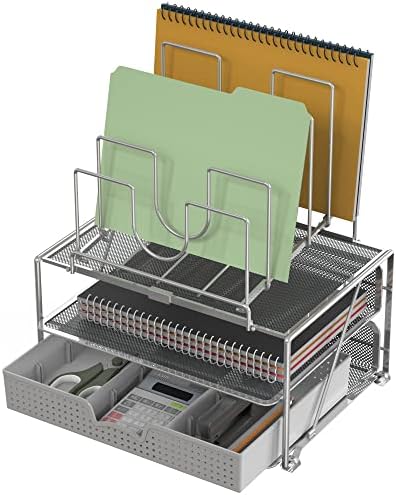 Deco Brothers Desktop File Organizer with Double Tray & 5 Folder Stand Gray - Image 4