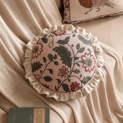 ISAENNE Vintage Linen Throw Pillow Cover,Set of 2,Diameter 16"-Ratina A - Image 2
