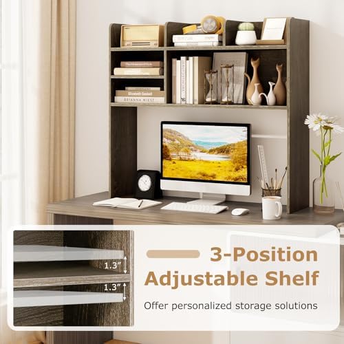 BECOMFORT Desk Hutch, Desk Organizer Shelf w/ 6 Storage Compartments, up to 32” Monitor, Wooden Display Rack, Desktop Bookshelf for Vanity Dressing Tabletop College Dorm Home & Office - Image 6