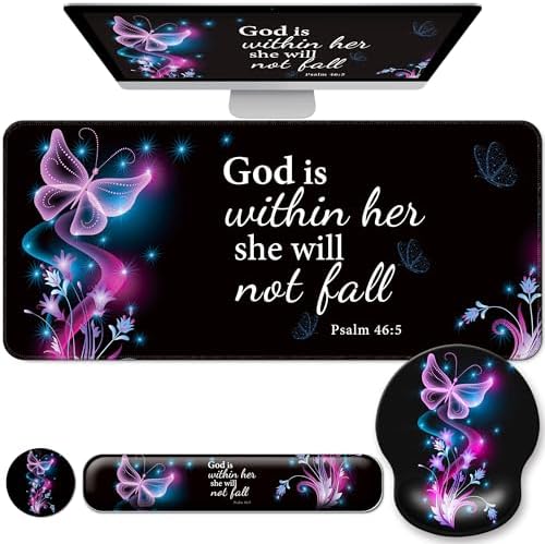 Desk Mat Set Keyboard and Mouse Pad with Wrist Rest Support by VINEBURY
