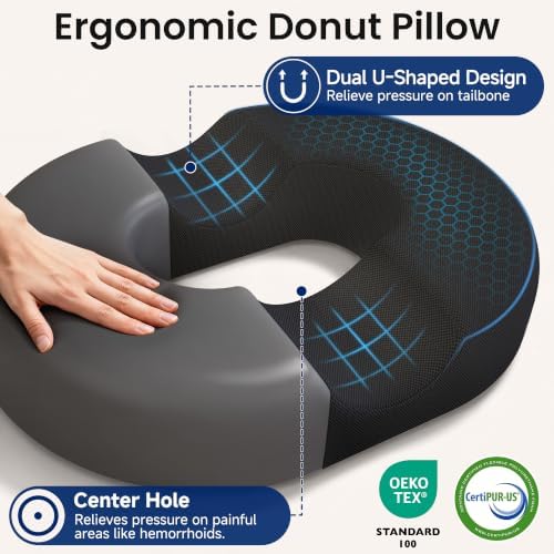 CloudBliss Donut Pillow Stadium Seat Cushion for Tailbone Pain Relief and Hemorrhoids, Memory Foam Seat Chair Cushion, Portable Seat Cushions for Bleachers, Car, Home & Office - Image 4