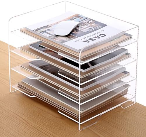 SANRUI Acrylic Paper Organizer Letter Tray for Desk, 4 Tier Enlarged File Sorter,Clear File Holder Desktop Shelf Document Storage for School Office Home by SANRUI