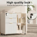 INNOD 3 Drawer Fluted Mobile Filing Cabinet with Lock, Lateral Rolling Under Desk File Cabinet, Wooden Printer Stand Table for Home Office Essentials Storage Organization Furniture Letters/A4(White) - Image 5