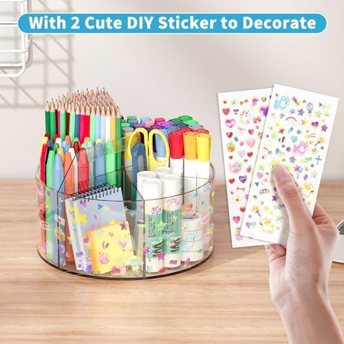 Acrylic Pen Holder for Desk Organizer Holder with 2 Adhesive DIY Stickers - Image 2