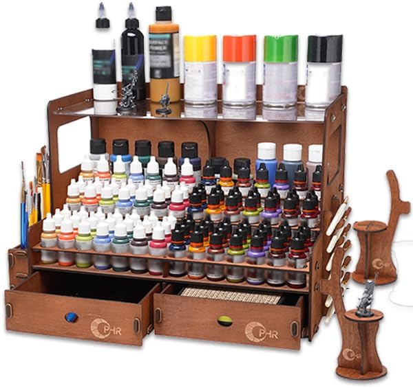 OPHIR Wooden Paint Organizer for 104 Bottles with 2 Brush Holder, 2 Drawer by OPHIR