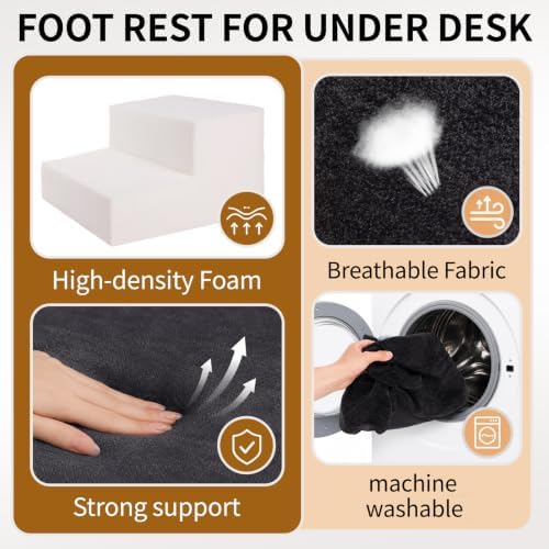 Foot Rest for Under Desk at Work,2-Tier Ergonomic Footrest for Office,Brown - Image 3