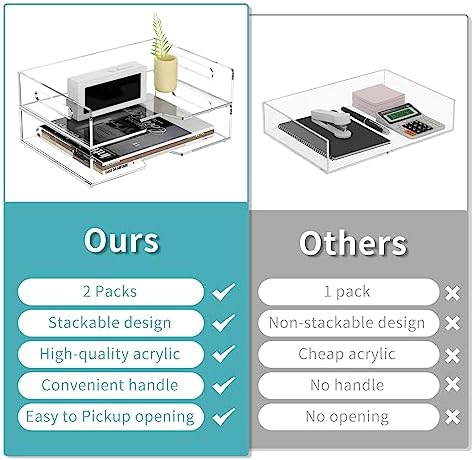 HIIMIEI Acrylic Paper Tray 2 Pack Clear Letter Tray Desk Stackable Organizer for School, Home, Office - Horizontal - Image 6