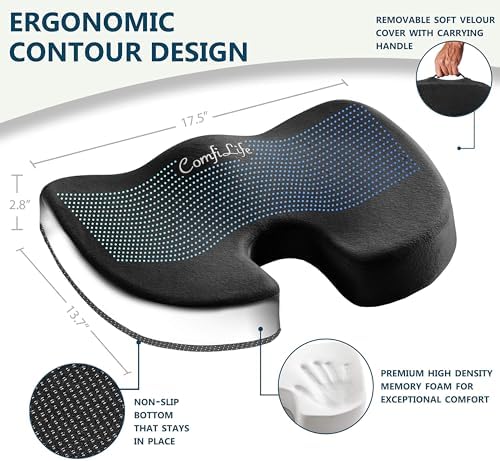 ComfiLife Premium Comfort Seat Cushion - Non-Slip Orthopedic 100% Memory Foam Coccyx Cushion for Tailbone Pain - Cushion for Office Chair Car Seat - Back Pain & Sciatica Relief (Black) - Image 3