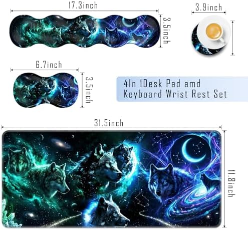 TGFEWYTJYJ Extended Gaming Mouse Pad,Memory Foam Ergonomic Keyboard Mouse Wrist Rest Support Set,Large Desk Mat with Stitched Edges,Non-Slip Base Mousepad Home Office,Galaxy Wolf - Image 2