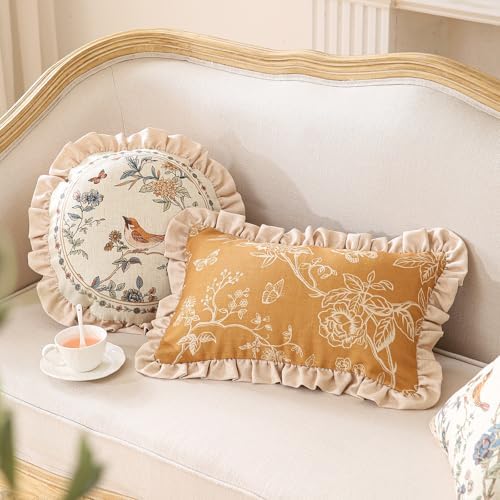 ISAENNE Vintage Linen Throw Pillow Cover,Set of 2,Diameter 16"-Cornucopia A - Image 4