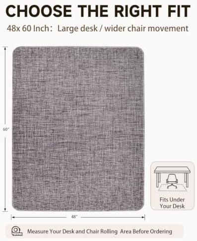 Funwheat Woven Office Chair Mat for Hardwood Floor, 48 x 60 in, Dark Grey - Image 2