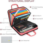 SEEKIND PU Leather Accordion File Organizer with Handle & Strap，12 Pockets Expanding File Folder with Zipper & Labels，Portable Document Organizer File for Letter A4 Files - Image 3