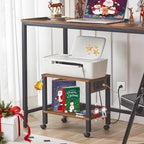 HOOBRO 2-Tier Printer Stand with Charging Station, Under Desk Printer Table, Printer Cart with Storage Shelves, Shelf for Small Spaces, for Home Office, Rustic Brown and Black BF38UPS01 - Image 2