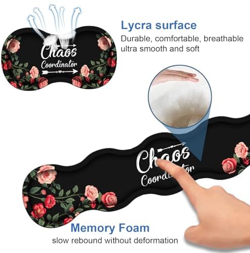 4 in 1 Ergonomic Memory Foam Mouse Pad Wrist Rest Set, Large Gaming Desk Pad + Keyboard Wrist Rest + Mouse Wrist Cushion + Coaster for Home Office Study Gaming, Colored Floral Quote Chaos Coordinator - Image 6