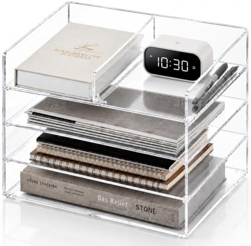 Clear Acrylic Desk Organizer – Stackable Paper Tray Office Storage by Unknown