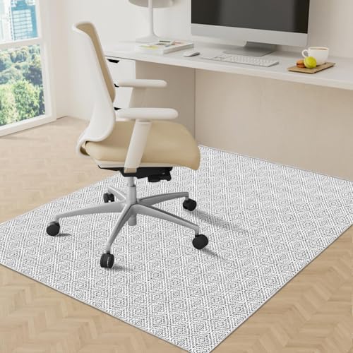 KMAT Office Chair Mat, 45x53in Heavy Duty Hardwood/Tile Floor Protector, Computer Desk Mat for Rolling Chairs, Work, Study, Office, White by KMAT