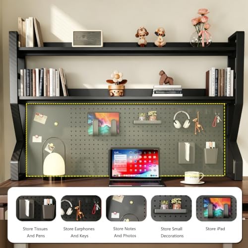 Desk Shelf, 53.1" L 2-Tier Desktop Organizer Desk Hutch Storage Rack with Hole Plate Multi-Functional Workstation Organizer Bookcase Computer Desk for Home Office Dorm Top of Desk - Image 3