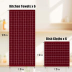 Homaxy Cotton Terry Kitchen Towels and Dishcloths Set of 12, Brick Red - Image 4