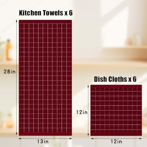 Homaxy Cotton Terry Kitchen Towels and Dishcloths Set of 12, Brick Red - Image 4