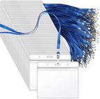 Segarty ID Badge Holder with Lanyard, 150 Pack Horizontal Clear Name Tags Badges with Blue Lanyards Bulk, Waterproof Plastic Nametag Card Holders for School Student Teachers, Business Office by Segarty