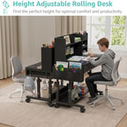 WINAZ Black Mobile Kids Desk - 32" Height Adjustable Study Table with Hutch - Image 4