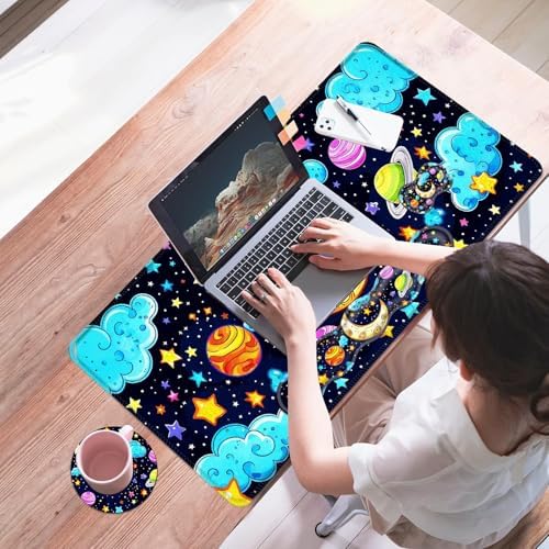 Mouse Pad,Large Desk Mat Set, 4in1 XL Mousepad + Keyboard Wrist Rest+Mouse Wrist Rest+Coaster with Ergonomic Desk Pad for Home Office Table Computer Cover -Colored Universe - Image 7
