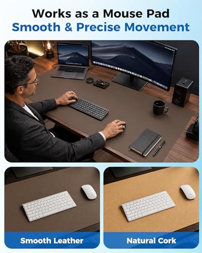 Aothia Cork Desk Mat - Dual-Sided XL PU Leather Desk Pad & Full Desk Protector, Large Waterproof Desktop Mat for Office & Gaming (47" x 23.6", Coffee) - Image 5
