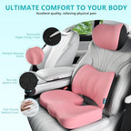 FLORICH 3 PCS Seat Cushion for Carseat Lumbar Support Pillow Car Neck Headrest Pillows 100% Memory Foam Seat Pads Pressure Relief Back Cushion for Office Chair(Pink) - Image 2