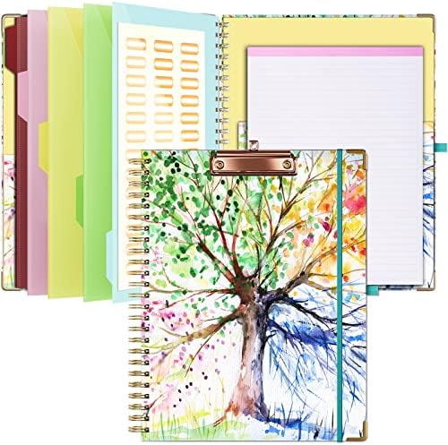 Ospelelf Clipboard with Storage 8.5 X 11，Padfolio Organizer, Spiral Portfolio Letter Size with Notepad, Pen Holder, 5 Extra Folder Divider Pages, Elastic Closure Nurse Office Essentials (Tree Seasons) by OspelelfOfficeSupplies