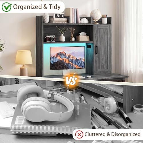 Dorm Desk Hutch, 37.4" Desktop Shelf with 6 Shelves & Power Outlet - Image 6